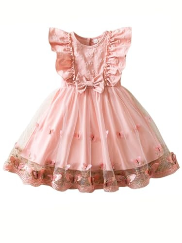JiAmy Babyklänning, tyllklänning, prinsessa, festlig klänning med vingärmar, 3D, fjäril, broderi, sommarklänning, blomsterflicka, festklänning, 9 månader – 3 år