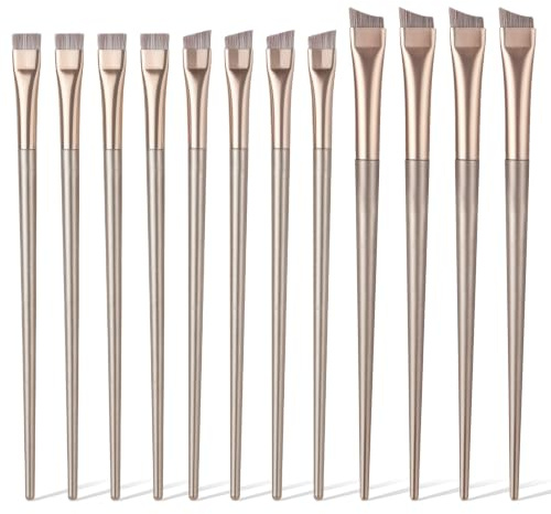 12Pcs Eyebrow Tint Brushes Angle Brow Tint Brushes for Brows Fine Angled Eyeliner Brush Set for Eyebrow Tinting Thin Eye Makeup Brush for Eyebrows, Gold