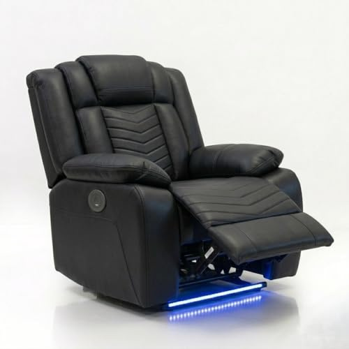 Cinema Leather Electric Recliner Armchair with Cupholders, LED Lights, USB and Type-C Charging Ports