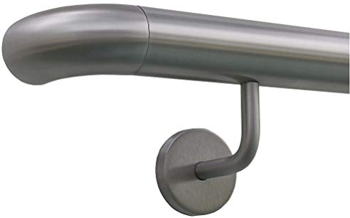 TIBU Handlauf Edelstahl 33,7 mm Geländer 0,3m - 6m, Länge 60 cm, Ende Bogen zur Wand und gewinkelte Halter