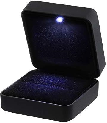 Pendientes de Cuero de PU, Monedas, Joyas, Caja de Anillo, Estuche, con LED Iluminado para propuesta, Compromiso, Boda, Regalo ()