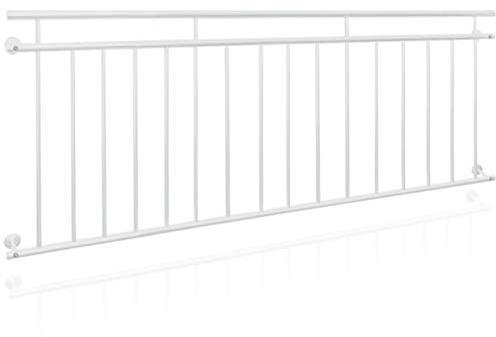 ECD Germany Balustrade Française 90x225 cm avec 16 Barreaux de Remplissage, Blanc Mat et Rugueux, Acier peint par Poudrage, Garde-Corps de Balcon, Grille de Sécurité Extérieure Fenêtre, Rambarde