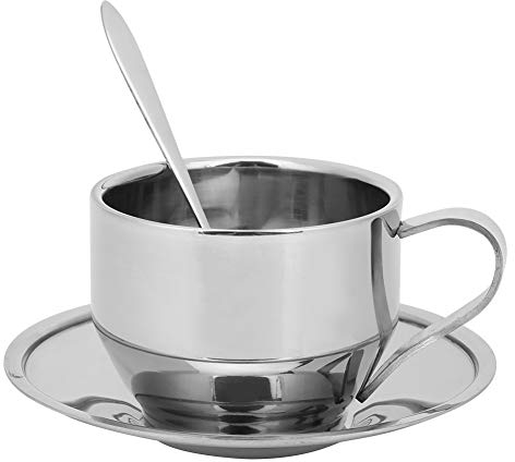 BuyWeek Set di Tazzine da Caffè, Tazze da Caffè Espresso Antiscottatura Resistenti in Acciaio Inossidabile con Piattino a Cucchiaio Kit di Stoviglie per la Casa