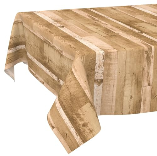 ANRO Mantel de hule lavable con un trapo, con diseño de entablado, de color beis-marrón, 120 x 140 cm