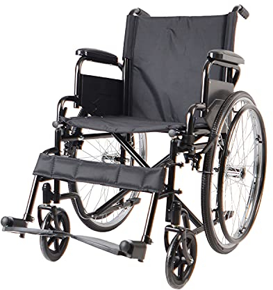 Dunimed Faltbarer Rollstuhl - Faltrollstuhl - Feste Armlehnen und klappbare Fußstützen - Leichtgewicht