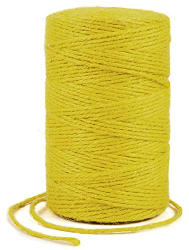 Uiopa Ficelle Jute 2mm x 200m, Ficelle Corde Jute Naturel Fil de Jardinage Corde Chanvre, Cordelette pour Jardin, Bricolage d'art Créatif, L'emballage Cadeau, Deco Noel (Jaune Clair)