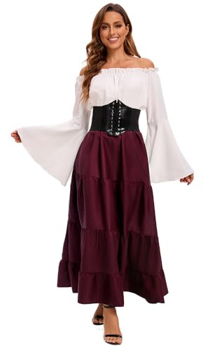 Feynman Vestido Medieval para Mujer con Mangas Trompeta, Estilo Medieval Victoriano, Vestido Largo renacentista, gótico. para Carnaval, Halloween, Fiestas de Princesas, Disfraz