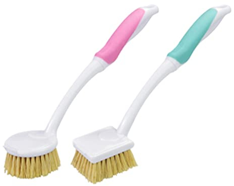 Kitchen Wok Brushes Cleaning Dish Scrubbing Bottle Scrub Brush,Long-handled Pot-washing Brush Is Not Easy To Stain Oil And Does Not Hurt Your Hands Cleaning 2pcs( Color:Blue+Pink,Size:One size )