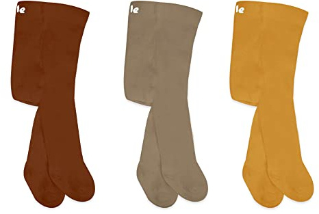 bistyle Collants doux pour bébé fille | Legging en coton bio pour enfants Collants nouveau-nés | Collants chauds pour filles confortables, Marron/Brun clair/Moutarde, 12-24 Mois