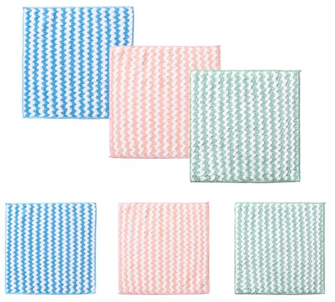 MEMOFYND Lot de 6 chiffons de nettoyage, outils de nettoyage de cuisine, chiffons en polaire corail, torchons en microfibre, chiffons rayés réutilisables, adaptés pour les plateaux de table, la