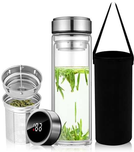 Vegena Teeflasche Mit Sieb, 1000ml Teeflasche Mit Filter, Doppelwandige Glasflasche, Doppelwandige Glas Teeflasche Teezubereiter, Thermosflasche Glas Teeflasche Mit Sieb To Go Tea Bottle 100% Dicht