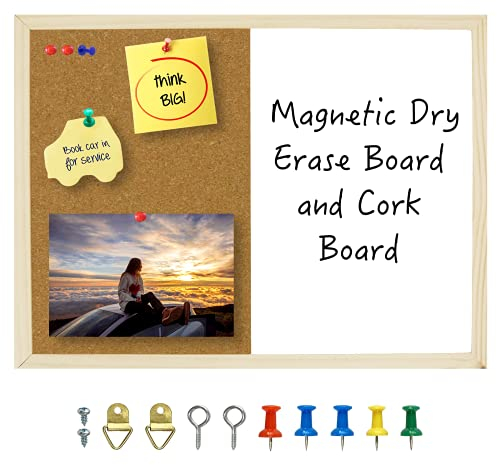 OWLKELA 60x40 cm Cork Board With Wooden Frame, Notice Pin and Magnetic Board, Memo for Office, Classroom and Home