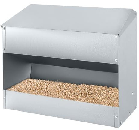 Aufun 15kg Futterautomat Hühner Hühnerfutter Groß Automat Hängend Geflügelfutterautomaten mit Deckel aus Edelstahl, Automatischer Feeder Aufhängbar HüHnerfutterautomat für Geflügel HüHner Enten