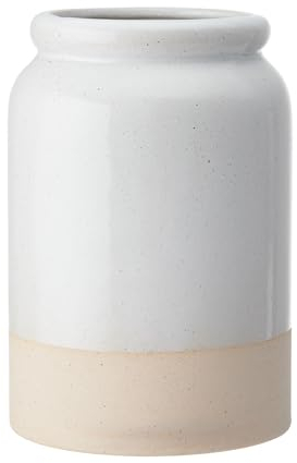 KitchenCraft Idilica Utensilienhalter aus Steingut, cremefarbener Utensilienhalter mit unglasiertem Boden für Küchenutensilien und Heimdekor, 18cm