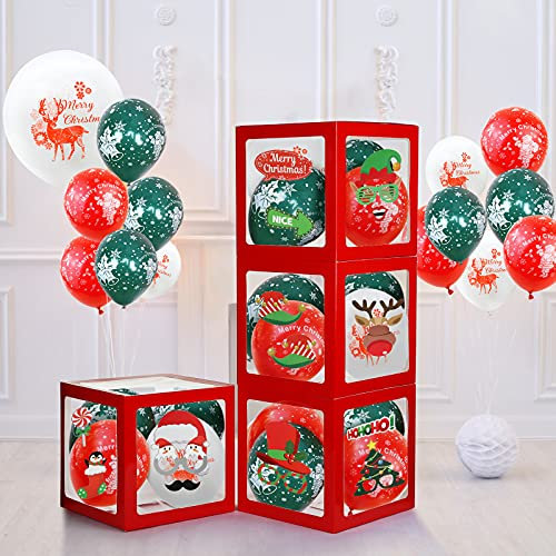 Kesote 4Pcs Christmas Balloons Box - Themed Party Backdrop Transparent Decoration for Wedding, Birthday, Baby Shower, Bridal Shower