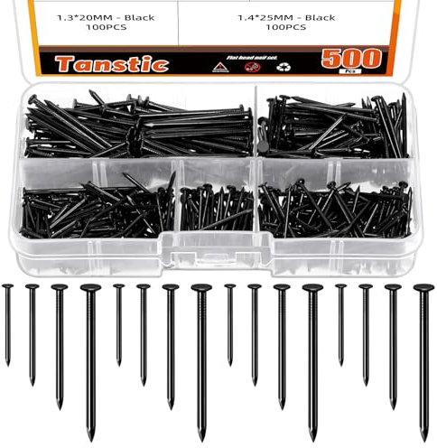 Tanstic 500Pcs 4 Sizes Hardware Nails Assortment Kit Finishing Nails Nails for Hanging Pictures Small Nails Wall Nails for Picture Hanging Woodworking(Black)
