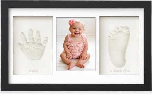 Yiukou Baby handavtryck fotavtryckstillverkare kit minnessak foto inramade bilder för nyfödda baby gåvor, personlig baby milstolpe gåva, minnesbildramar för bebisregister, barnkammare dekor - svart