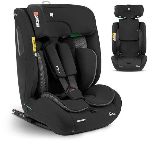 KikkaBoo Seggiolino Auto 9-36 kg ISOFIX i-FLIT, Gruppo 1 2 3, Reclinabile, da 15 Mesi a 12 Anni, i-Size, SPS, Top Tether, Poggiatesta Regolabile, Nero