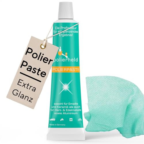 Fugenheld Polierpaste inkl. Poliertuch - profi politur hochglanz - für Hart & Edelmetalle sowie Aluminium - Entfernt Mattierungen & Mikro Kratzer - auch für Autos, Uhren & Schmuck - Made in Germany