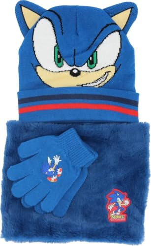 Set Cappello, Guanti e Scaldacollo per Bambini Sonic Taglia Unica Regalo
