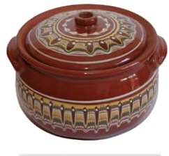 Traditional Troyan Handmade Clay Cooking Pot with Lid, Decorative Pattern, 3L/5L Capacity, Terracotta Unique Dish for Every Home (3L.)