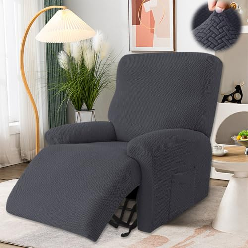 4-Teilig All-Inclusive Sesselbezug, Stretchhusse für Relaxsessel Komplett Sesselschoner, Recliner Sofabezug mit Taschen, Stretch Ruhesessel Bezug, Stretchy Split All-Inclusive Sofabezug, Waschbar