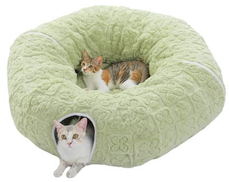 PAWZ Road Túnel de peluche para gatos, túnel de conejo, juguete para gatos, 2 en 1, forma circular, túnel para gatos y cama para gatos, diámetro de 85 cm, color verde