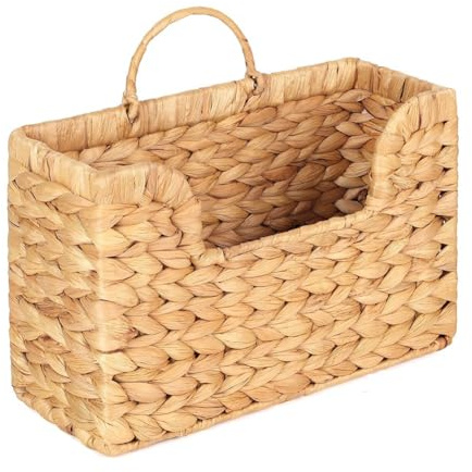 Rersduyt Handwoven Water Hyacinth Magazine Holder Boho Storage Basket for Entryway,Living Room, Office