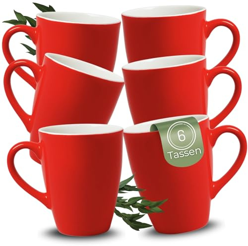 matches21 HOME & HOBBY Kaffeetassen 6er Set aus Keramik 340ml - Teetassen für 6 Personen in Rot, Kaffeebecher Spülmaschinenfest