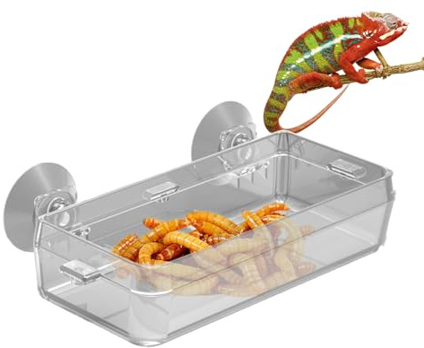 Generico per Cibo per Rettili – Mangiatoia Anti-Fuga 9x6x3,5 Cm, Trasparente in ABS, Design Liscio con Bocca Superiore Termoretraibile | Sporgenza di Aspirazione per Iguana Camaleonte Lucertola S