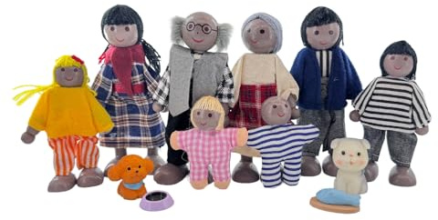 Lot de 12 mini figurines en bois pour maison de poupée - Chien et chat - Ensemble de poupées miniatures pour maison de poupée (famille chaleureuse)