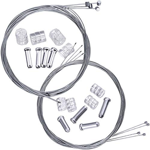 Cavo Freno Bici, 2 Set Cavo Freno Bicicletta MTB con Cappellini End Crimps e Ciambelle, Interno Filo Freno/Freni Bici 2m e Cavo del Cambio 2m per Mountain bike