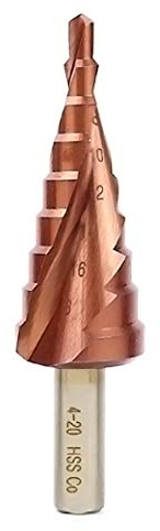 Meichoon Broca Escalonada HSS M35 Cobalto Conica Step Drill 4-20mm Ranura Espiral Juego de Brocas Grandes para Paso de Pagoda Escariador de Agujeros Mango Triángulo Taladrado Taladrado Metal DC17A