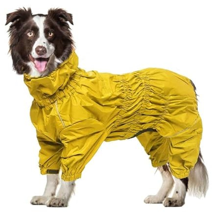 Geyecete1/2 Leg Trouser Suit，Dog Raincoat with high Waterproof for Dogs Reflective Four-Leg rain Gear Jumpsuit for Puppies Small Medium pet-Yellow-M