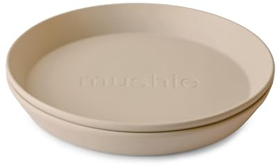 Mushie Dinnerware Plates for Kids | Tableware Set of 2 | Reusable BPA Free | Dishwasher & Microwave Safe | Made in Denmark | Round (Vanilla)