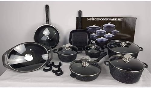 bavaria Batteria Set pentole Pietra lavica Biologica Antibatterica 26 Pezzi A861 con coperchi + omaqggio Set coltelli