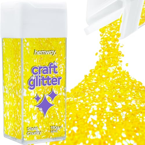Hemway Craft Glitter Shaker Fluorescent Yellow 110g Super Chunky | for Resin & Epoxy Crafts, Christmas Art Supplies, Nail, Body, Face, Eye, Festival, Crafting, Slime, Sparkle