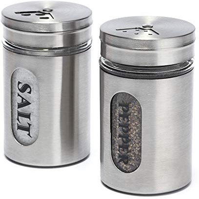 Salt and Pepper Shakers Stainless Steel and Glass Set (silver)