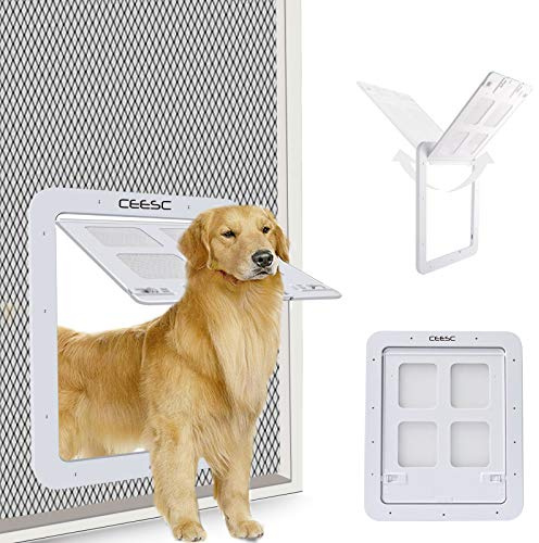 CEESC Zanzariera per cani - Porta animali domestici con serratura (37x43 cm, grande, bianco)