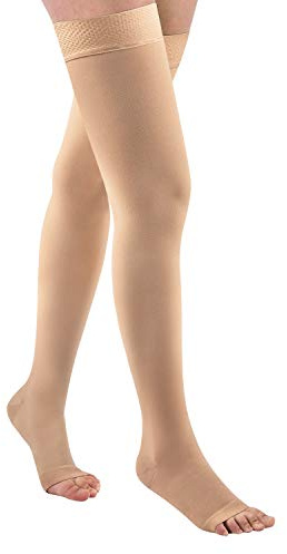Evolyline Medical Open Toe Thigh High Compression Socks for Women & Men, Beige Compression Stockings toeless 20-30 mmHg Graduated Support Stockings for Varicose Veins, Edema, Flight