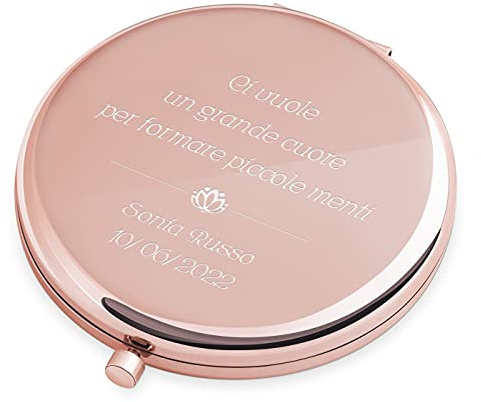 Maverton Specchietto da Borsa Personalizzato con Incisione Laser - Specchio Ingranditore + Specchio - Specchio Trucco - Pieghevole - Tascabile - regalo donna - Maestra