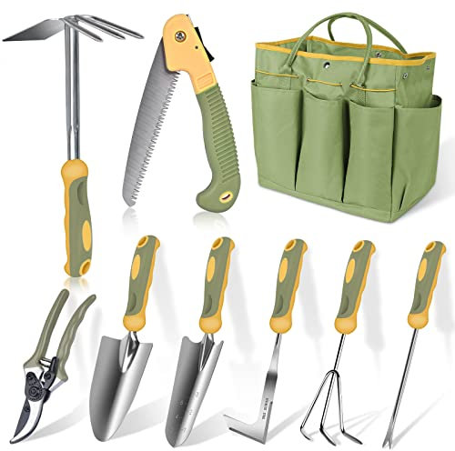 WisaKey 9 Piece Gardening Tools Heavy Duty Garden Tools Set Handbag Green