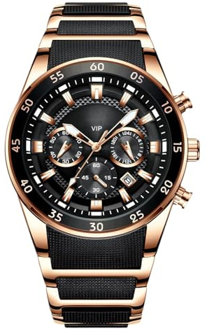 RORIOS Orologio da Uomo Moda Luminosi Orologio Analogico al Quarzo con Cinturino in Acciaio Inossidabile Multifunzionale Orologio Da Polso per Uomo