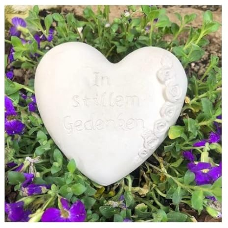 Radami Grabherz Gedenkstein - in stillem Gedenken - Grabschmuck Grabdeko Trauerherz 9,5cm Natur, Handarbeit