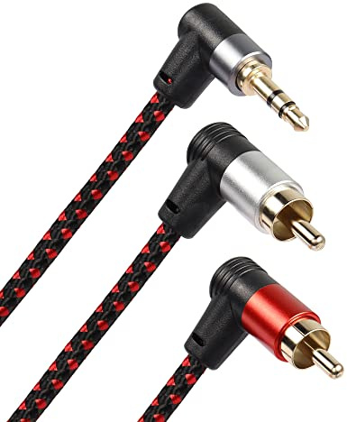 RIIEYOCA 90 gradi ad angolo retto da 3,5 mm a 2 RCA cavo 6 ft, 2RCA maschio a 3,5 mm TRS maschio adattatore stereo Y splitter per smartphone, altoparlanti, MP3, tablet e altro