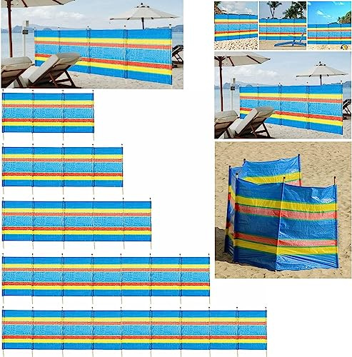 KAYNUR 4/5/6/8/10 Wooden Pole Windbreaker - Heavy Duty Wind Breaks for Caravan, Camping, Beach Holidays, Privacy Screens, Outdoor Sun Shelter, and Pool Safety Fence 4 Pole