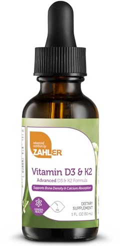 Zahler Vitamin D3 K2 Drops, Liquid D3 with K2, 1000IU of Vitamin D and 1000mcg of K2 per Serving, Supports Bone Density and Calcium Absoprtion, 1Fl Oz.