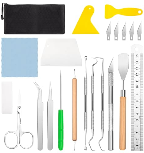 Herramientas de Vinilo, Herramientas de Deshierbe de Vinilo de Precision de Acero Inoxidable para Manualidades, Incluyendo Tijera, Pinzas, Escardadores, Raspador 21 Piezas