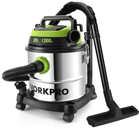 WORKPRO 1200W 20L Wet and Dry Vacuum Cleaner with HEPA, 3-in-1 Blower Function, Powerful Industrial Dust Extractor with Stainless Steel Tank for Indoor & Outdoor Cleaning