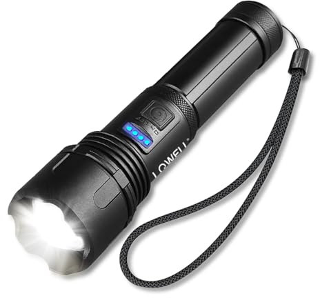 LQWELL® Torch LED USB C Rechargeable, Super Bright Zoomable Tactical Flashlight with 5 Light Modes, Adjustable Brightness, Waterproof Flash Light for Camping, Hiking, Fishing, Cycling, Emergency